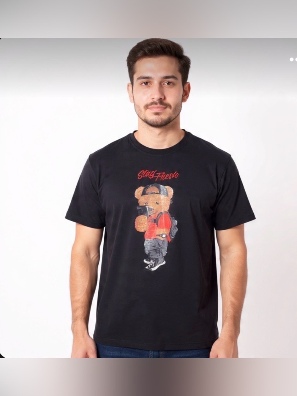 Track23 Black Graphic Tee with Red 'Stay Fresh' Teddy Sz 3X (TXA964)‎